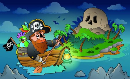 Téléchargez les illustrations : "Thème avec île de crâne de pirate " - en licence libre de droit
