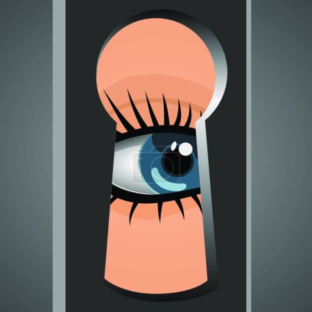 Ilustración de Mujer mira a través de un ojo de cerradura - Imagen libre de derechos