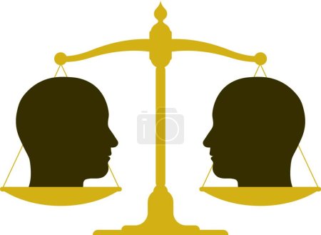 Illustration for "Balanced scale with two heads"" graphic vector illustration - Royalty Free Image
