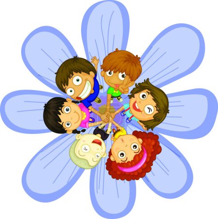 Téléchargez les illustrations : "Enfants sur une fleur "" illustration vectorielle graphique - en licence libre de droit