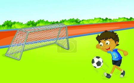 Téléchargez les illustrations : "garçon jouant au football "" illustration vectorielle graphique - en licence libre de droit