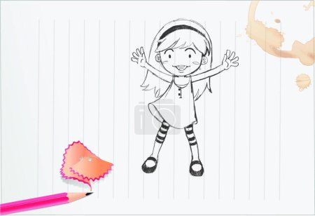 Illustration for "Girl on paper"" graphic vector illustration - Royalty Free Image
