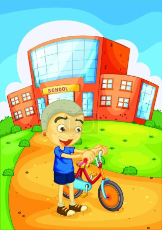 Illustration for Boy infront of school vector illustration - Royalty Free Image
