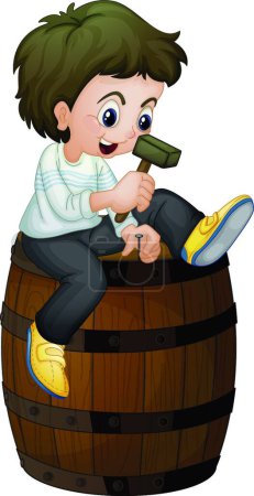 Illustration for "Boy on a barrel"   vector illustration - Royalty Free Image