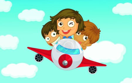 Téléchargez les illustrations : Enfants dans un avion, illustration vectorielle graphique - en licence libre de droit
