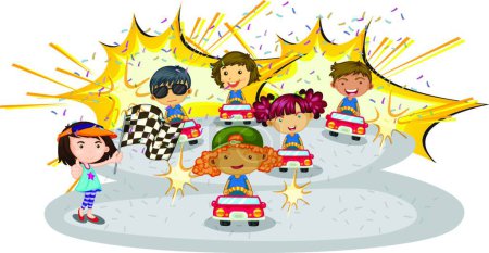 Téléchargez les illustrations : Enfants conduisant des voitures illustration vectorielle - en licence libre de droit