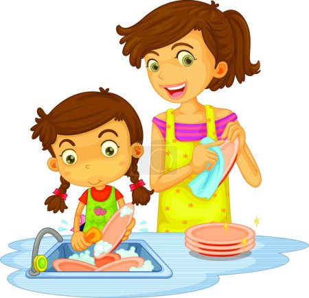 Ilustración de Ilustración de los platos de lavado - Imagen libre de derechos
