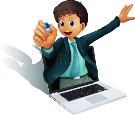 Illustration for Boy on laptop screen, graphic vector illustration - Royalty Free Image