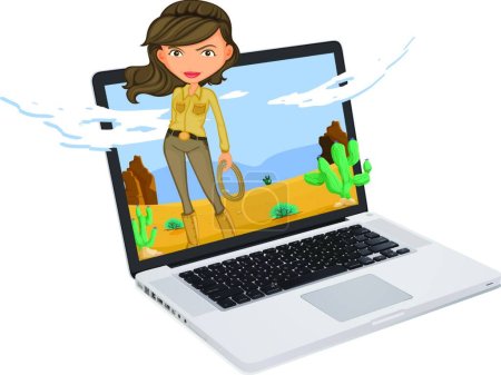 Illustration for Woman on laptop screen, graphic vector illustration - Royalty Free Image