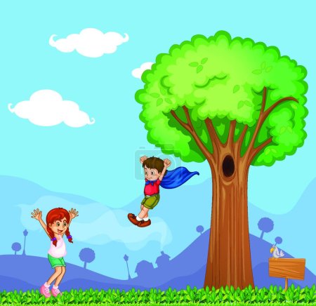 Illustration for Children playing outdoors, graphic vector illustration - Royalty Free Image