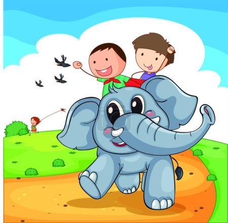 Téléchargez les illustrations : Tour d'éléphant, illustration vectorielle graphique - en licence libre de droit