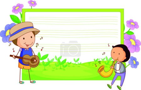 Téléchargez les illustrations : Enfants jouant d'instruments de musique, illustration vectorielle graphique - en licence libre de droit