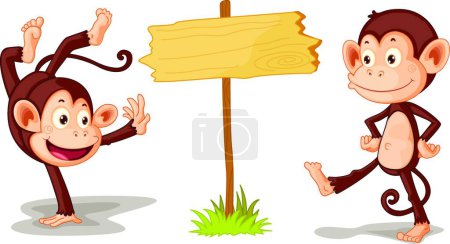 Illustration for Monkeys with banner, graphic vector illustration - Royalty Free Image