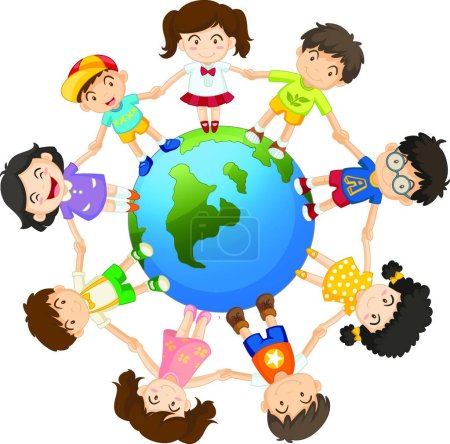 Illustration for Kids on the world, graphic vector illustration - Royalty Free Image