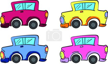 Téléchargez les illustrations : Illustration vectorielle de voitures jouets - en licence libre de droit