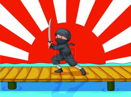 Téléchargez les illustrations : Illustration vectorielle de dessin animé Ninja - en licence libre de droit