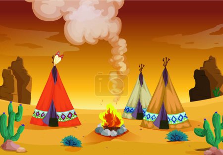 Illustration for Tent house and fire, graphic vector illustration - Royalty Free Image