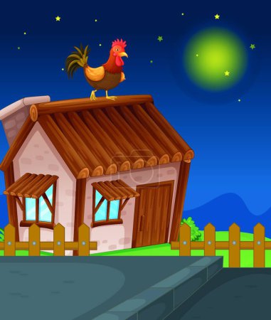 Ilustración de Casa y gallina, ilustración vectorial colorido - Imagen libre de derechos