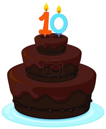 Téléchargez les illustrations : Gâteau avec bougie 10, illustration vectorielle graphique - en licence libre de droit