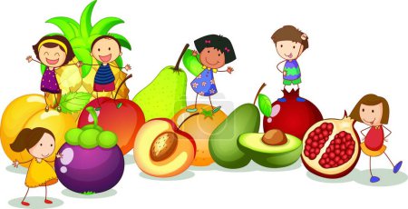 Illustration for Kids and fruits, graphic vector illustration - Royalty Free Image