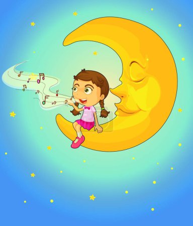 Illustration for "Girl and moon sinding - Royalty Free Image