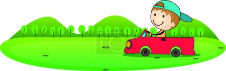 Téléchargez les illustrations : Garçon et voiture, illustration vectorielle graphique - en licence libre de droit
