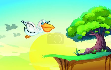 Illustration for Pelican flying, colorful vector illustration - Royalty Free Image