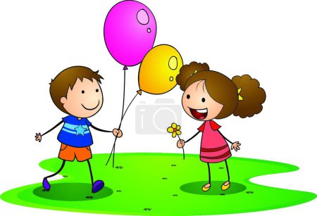 Illustration for Kids with balloons, graphic vector illustration - Royalty Free Image