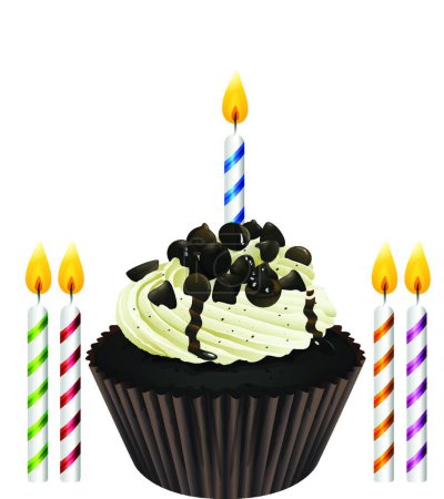 Téléchargez les illustrations : Cupcake et bougies illustration vectorielle - en licence libre de droit
