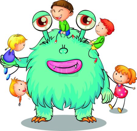 Illustration for "kids playing with monster" - Royalty Free Image