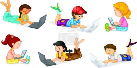 Illustration for Laptops and Kids, graphic vector illustration - Royalty Free Image