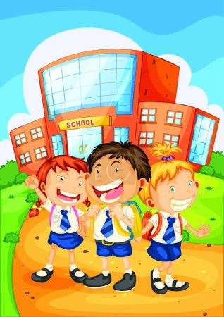 Illustration for Kids in front of the school - Royalty Free Image