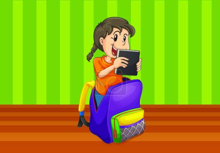 Illustration for Girl with book in a bag - Royalty Free Image