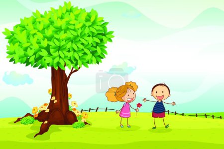 Illustration for Kids playing in nature - Royalty Free Image