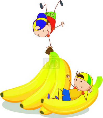 Téléchargez les illustrations : Illustration des garçons et de la banane - en licence libre de droit