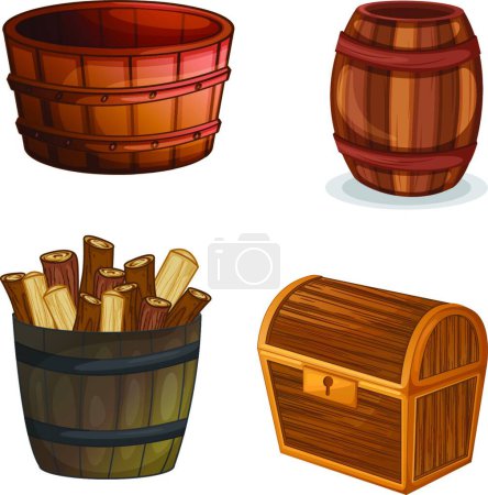Téléchargez les illustrations : Illustration des différents objets en bois - en licence libre de droit