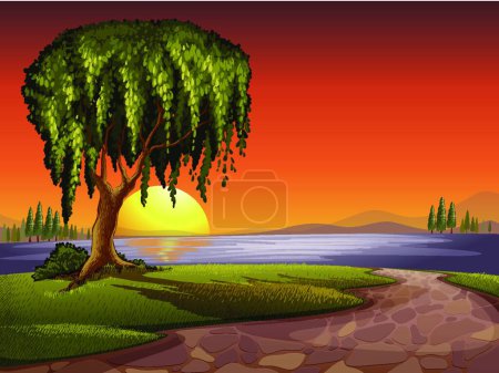 Ilustración de Ilustración del árbol y el lago - Imagen libre de derechos
