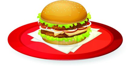 Illustration for Burger in red dish - Royalty Free Image