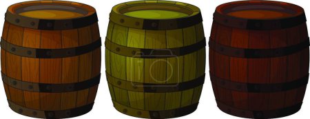 Ilustración de Illustration of Three wooden barrels - Imagen libre de derechos