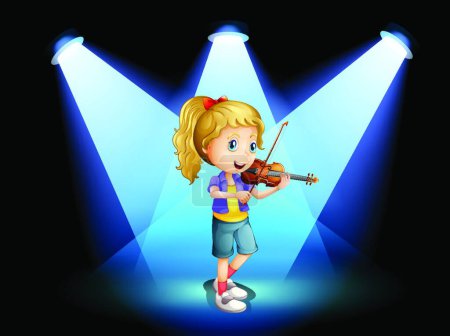 Illustration for "A stage with a young girl playing with her violin" - Royalty Free Image