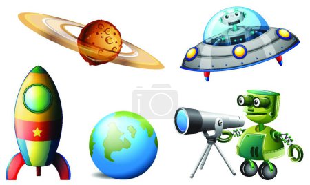 Illustration for Spaceships and robots, vector illustration simple design - Royalty Free Image