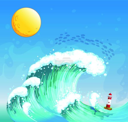 Téléchargez les illustrations : "Une grosse vague avec une tour
" - en licence libre de droit
