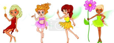 Illustration for Four cute fairies, vector illustration simple design - Royalty Free Image