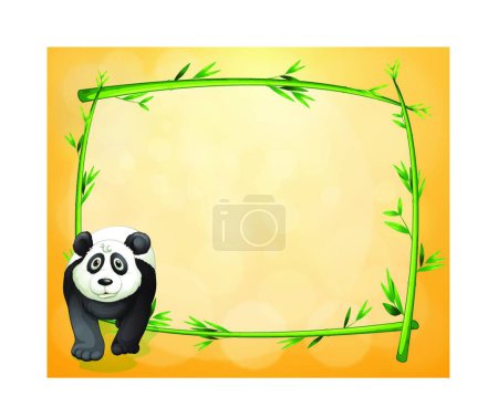 Téléchargez les illustrations : "Une papeterie vide avec un cadre en bambou et un panda
" - en licence libre de droit