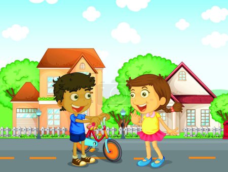 Illustration for Children talking outside, vector illustration simple design - Royalty Free Image
