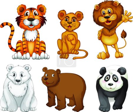 Téléchargez les illustrations : Six animaux sauvages, illustration vectorielle design simple - en licence libre de droit