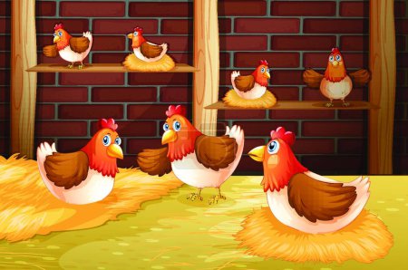 Téléchargez les illustrations : Les sept poules, illustration vectorielle design simple - en licence libre de droit