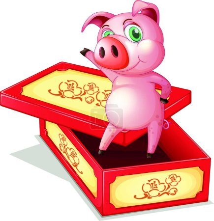 Téléchargez les illustrations : Porc debout à l'intérieur d'une boîte, illustration vectorielle conception simple - en licence libre de droit