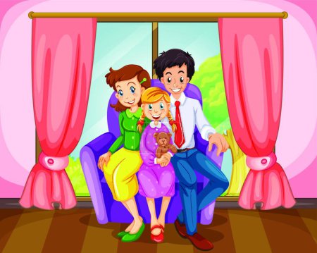 Ilustración de Familia en la sala de estar, vector ilustración diseño simple - Imagen libre de derechos