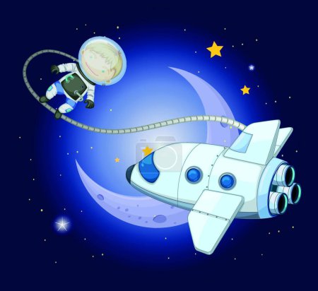 Illustration for Young explorer near the moon, vector illustration simple design - Royalty Free Image